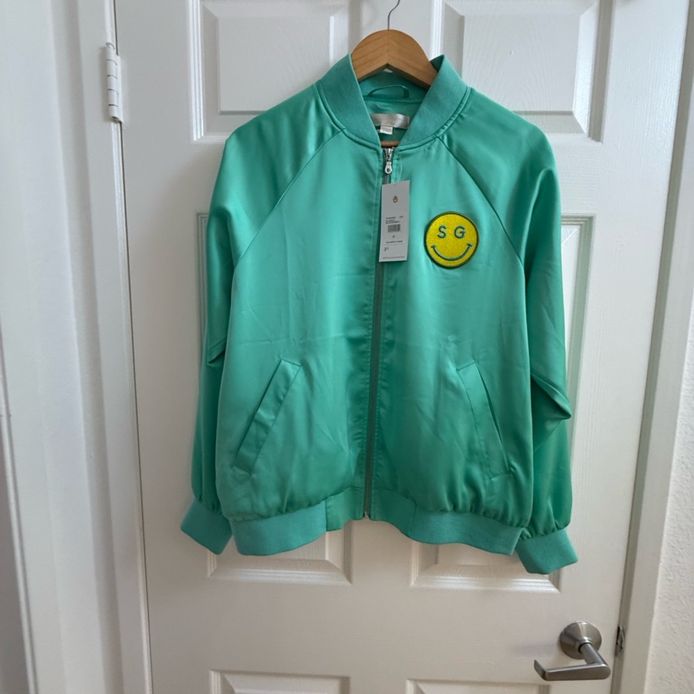 Spiritual Gangster Smiley Billie Bomber Happy Face Satin Jacket VTG Style, S NWT